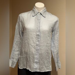 DKNY Light Blue Long Sleeves Button Collar Linen Top 100% Ramie Good Condition